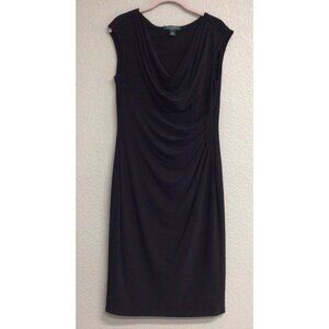 Lauren Ralph Lauren Draped Neck Dress Black Slimming Ruched Size 12